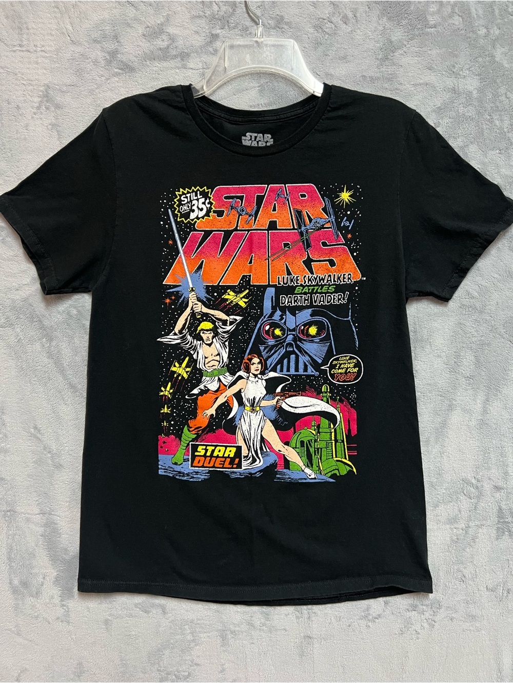 Star Wars Shirt Mens Medium Black Star Duel Retro Comic Book Cover Mad Engine